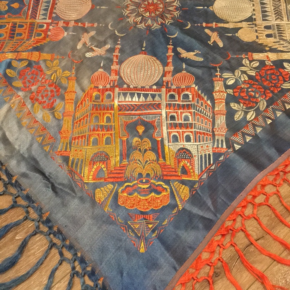 WWII vintage 40s silk scarf fighter plane TajMahal